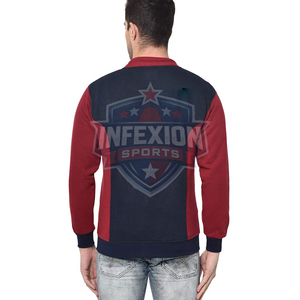 เสื้อแจ็คเก็ตบอมเบอร์ซิปสำหรับผู้ชาย XI สีกรมท่า-แดง ผ้าฝ้ายผสมโพลีเอสเตอร์ สไตล์ลำลองสำหรับฤดูใบไม้ร่วง ทรงปกติ พิมพ์ลายโลโก้ด้านหน้า - Product Image 2