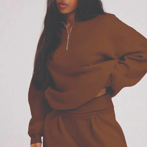 Sudadera de forro polar holgada de color liso con media cremallera para mujer, sudaderas con cremallera de cuarto y sudaderas con capucha transpirables antiarrugas para mujer - Product Image 5