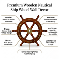 Décoration murale en forme de roue de bateau en bois |   Volant nautique artisanal en bois de rose indien |   Décoration murale marine |   Décoration d'intérieur de style côtier