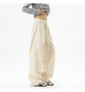 Pantalon large en toile pour homme, taille élastique, fermeture boutonnée, décontracté, respirant, léger, à rayures, 100 % coton - Product Image 2