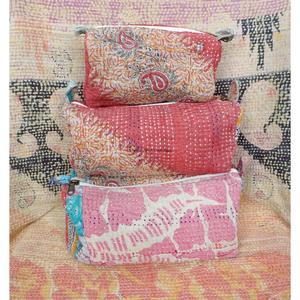 Juego de 3 bolsas de cosméticos Kantha vintage coloridas con cierre de cremallera, organizador de maquillaje para almacenamiento, juego de bolsas de cosméticos Kantha patchwork. - Product Image 1