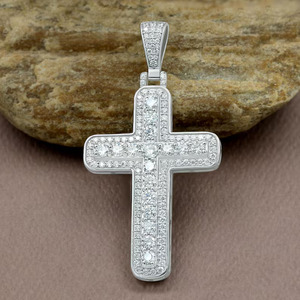 Silver/Platinum Plated Alloy Cross Pendant Brilliant Cut Diamonds Channel Set Religious Unisex Charm SV JEWELS IGI Certified - Product Image 3