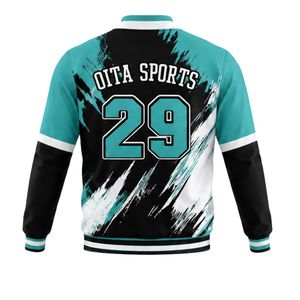 Teal Black White Baseball <b>Jacket</b> Full Zip Long Sleeve Sports Team Uniform <b>Lightweight</b> Comfortable Outerwear - Product Image 2