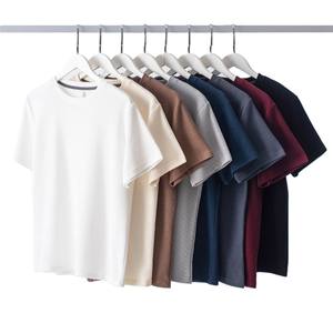 Camiseta de punto gofrado con estampado digital y logotipo personalizado OEM para hombre, manga corta, cuello redondo, estilo casual de negocios para verano, fresca, 220 gramos, en blanco. - Product Image 1