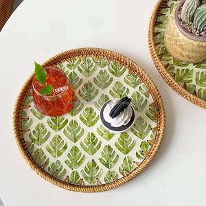 Sustainable Handmade Mother of Pearl Inlaid Rattan Food Serving <b>Tray</b>-Customizable Commercial Grade Decorative <b>Tray</b> From Vietnam - Product Image 2