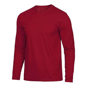 Men's Long Sleeve O-Neck T-Shirt Solid <b>Red</b> Knitted Casual Regular Fit Blank Design - Product Image 1