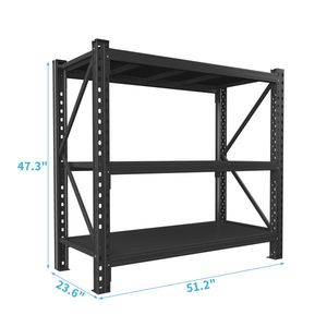 Scaffalatura Industriale Robusta da 47 Pollici, Unità in Acciaio a 3 Ripiani, 51,2 Pollici L*23,6 Pollici P*47,3 Pollici H, Nera, Richiede Montaggio - Product Image 3