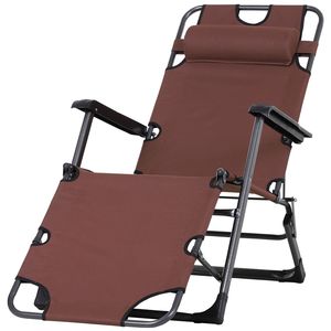 Lettino Pieghevole Moderno da Esterno con Poggiapiedi Regolabile e Cuscino per la Testa, in Ferro e Rete, Arredo Elegante per il Relax - Product Image 1