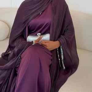 Abaya Musulmana Moderna de Lujo con Abertura Frontal Estilo Dubái para Mujer, Vestido Largo Informal, Elegante y Modesto, Kimono Islámico con Cinturón, Cuello Barco y Manga Larga - Product Image 6