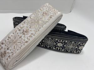 Black and white thread work embroidered <b>laces</b> for apparel decor and crafts OEM wholesale export worldwide supply. - Product Image 2