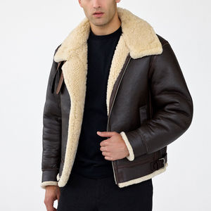 Chaqueta de Invierno para Hombre, Chaqueta Bomber de Cuero, Hecha a Mano, Premium, de Piel de Oveja Genuina, Sherpa, Piel Sintética - Product Image 2