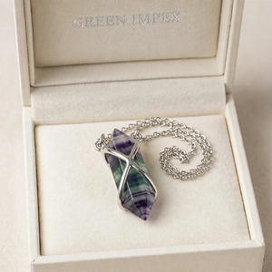 Collier pendentif en cristal de fluorite arc-en-ciel naturel, 25 mm, laiton, argent, or, or rose, plaqué rhodium, bijoux personnalisés, cadeau - Product Image 3
