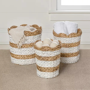 Cesta Infantil Hecha a Mano de Jacinto de Agua con Borde Festoneado y Diseño a Rayas, Ecológica, para Guardería, Venta al por Mayor y Suministro a Granel - Product Image 2