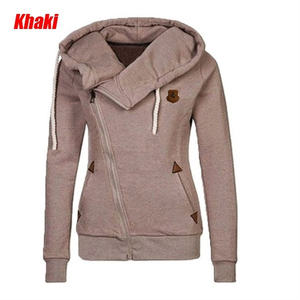 Nueva moda invierno mujer deportes personalidad cremallera lateral Sudadera con capucha suéter de color caramelo abrigo-caqui, S - Product Image 1