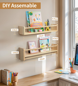 Étagères murales flottantes en bois naturel pour chambre d'enfant, organisateur de livres pour enfants, support de rangement suspendu pour chambre et cuisine - Product Image 3