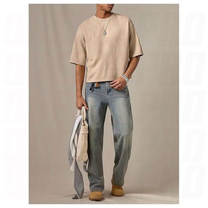 T-shirt court pour homme, coupe ample, imprimé graphique, manches courtes, col rond, en faux daim, style décontracté streetwear - Product Image 5