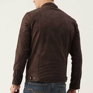 <b>Men's</b> Brown Suede Motorcycle <b>Jacket</b> Stand Collar Zipper Closure Regular Fit Moto Biker Style Autumn Wear - Product Image 2