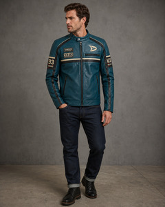 เสื้อแจ็คเก็ตมอเตอร์ไซค์หนัง PU สำหรับผู้ชาย ยี่ห้อ Dawson Motorworks คอตั้ง ปิดด้วยซิป กันลม สไตล์นักขี่มอเตอร์ไซค์ - Product Image 4