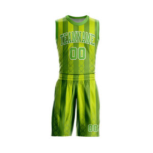 Custom Sublimated Green Striped Basketball Jersey V-Neck Sleeveless Breathable Polyester Adult Unisex All Seasons <b>Athletic</b> Fit - Product Image 2
