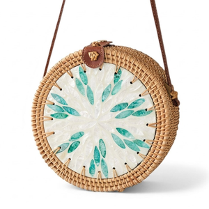 Sac rond en rotin, sac en paille et rotin, sacs en nacre et rotin, vente en gros directe usine, prix abordables, couleur personnalisable - Product Image 1