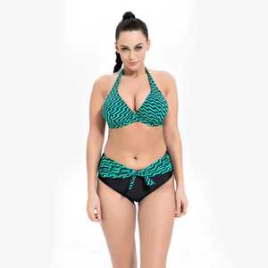 Women's Plus Size Bikini Set <b>Crossed</b> Halter <b>Top</b> Tie Side Bottom Geometric Print Spandex Polyester Stretch Swimwear - Product Image 2