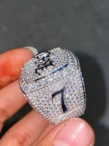 Hip Hop Moissanite <b>Ring</b> <b>Iced</b> Out Round Brilliant Cut 925 Sterling Silver Prong Set Championship Jewelry - Product Image 2