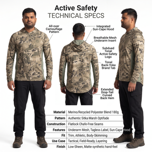 Sun Protection Hooded Merino Camo Long Sleeve Tee for Waterfowl Hunting - Product Image 5