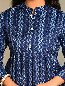 Tunique décontractée pour femme en coton bleu à imprimé géométrique, manches trois quarts, séchage rapide, longueur mi-cuisse, style ethnique, Kurti de fête, Fabricant - Product Image 3