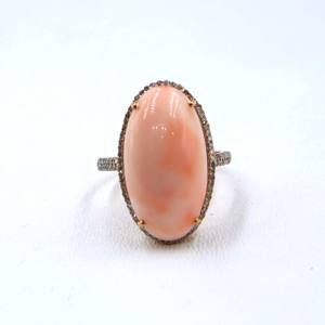 Anillo de Plata de Ley 925 Chapado en Oro Rosa con Coral Natural y Diamantes, Anillo de Piedras Preciosas, Anillo de Regalo, Joyería, Anillo para Mujer - Product Image 2