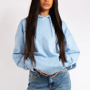 Sudadera con Capucha Extra Grande para Mujer, Color Azul Claro, Corte Regular, Tejido de Algodón, Color Sólido, para Otoño, con Bolsillos, Precio Económico - Product Image 3