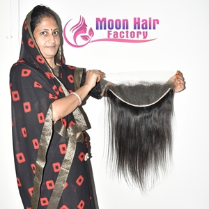 Extensions de cheveux humains Remy indiens HD 13x6 lisses, base en maille transparente, mèches plates soyeuses, couleur noir naturel - Product Image 3