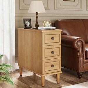 Fully Assembled 3-<b>Drawer</b> Narrow <b>Side</b> <b>Table</b> Wood Nightstand with Premium <b>Drawers</b> - Product Image 3