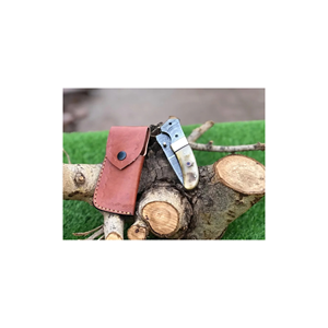 Couteau de poche pliant artisanal en acier Damas de PAK ENTERPRISES avec manche en corne de cerf, couteau de chasse et de camping en plein air - Product Image 2