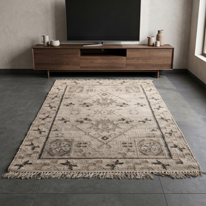 Modern Handwoven <b>Jute</b> <b>Rug</b> Beige Gray Geometric Pattern Fringed Anti-Slip Thick Area Carpet Textured Design Living Room Bedroom - Product Image 6
