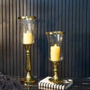 Modern <b>Brass</b> <b>Candlestick</b> Holders Set with Glass Shades for Home Decoration - Product Image 1