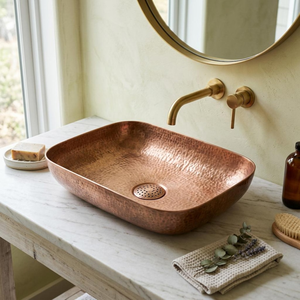 Évier en cuivre martelé artisanal, lavabo sur pied contemporain pour salle de bain, lavabo en cuivre fait main, évier de luxe moderne pour meuble-lavabo - Product Image 3