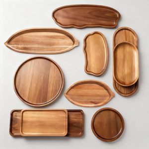 Plateau en bois d'acacia artisanal, planche de service naturelle, vaisselle de cuisine, table de salle à manger, restauration, hôtel, traiteur, présentation - Product Image 3