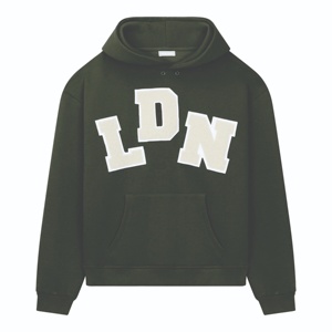 Sweat à capuche personnalisé en molleton épais vert foncé avec patch chenille en tissu éponge pour homme, vente en gros - Product Image 1