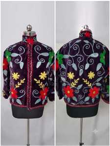 Handmade Deep <b>Purple</b> Suzani Jacket Women Embroidered Cotton Coat Vintage Boho Floral Jacket Traditional Uzbek Style Suzani - Product Image 5