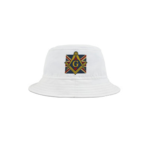 Master Mason Craft Bucket <b>Hat</b> - White Embroidered Premium Cotton Wide Brim <b>Hat</b> - Product Image 1