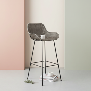 Modern Wicker <b>Bar</b> <b>Stool</b> Woven Bucket <b>High</b> Chair With Black Metal Legs For Contemporary Kitchen Island Cafe Restaurant Seating - Product Image 2