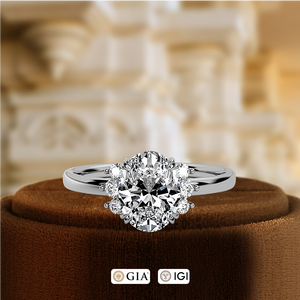 แหวนหมั้นเพชรรูปไข่เพาะเลี้ยง 1CT พร้อมใบรับรอง IGI แหวนทอง 14K แหวนหมั้นเพชรรูปไข่เพาะเลี้ยงทรงคลัสเตอร์สุดหรู - Product Image 2