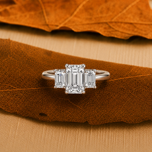 IGI Certified 1.5ct Emerald Cut Lab Grown Diamond Engagement Ring 14K Solid Gold Baguette Side Stones Luxury Bridal Fine Jewelry - Product Image 1