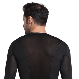Ventilated Mens <b>Long</b> <b>Sleeve</b> <b>Compression</b> <b>Shirt</b> O Neck Polyester Quick Dry Mesh Back Shoulder Panels Slim Fit Baselayer OEM Vendor - Product Image 5