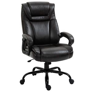 Sedia da Ufficio Ergonomica Direzionale Marrone con Schienale Alto, Capacità 180 kg, Comoda Sedia da Capo Regolabile in Altezza, Seduta Larga in Pelle PU e Legno - Product Image 1
