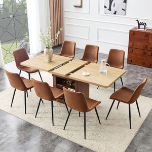 Tavolo da Pranzo Allungabile 59-71 Pollici con 8 Comode Sedie Marroni in Tessuto Tecnologico, Set da Pranzo 8 Pezzi - Product Image 2