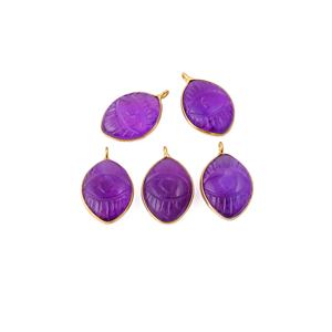 Améthyste naturelle pierre précieuse mauvais œil pendentif fait à la main sculpté plaqué or lunette collier mode pendentifs breloques en gros - Product Image 1