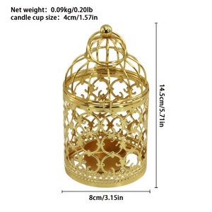 Graceful Gold Moroccan <b>Birdcage</b> Lantern with <b>Decorative</b> Metal Scrollwork Candle Holder for Wedding Ramadan Home Decor - Product Image 6