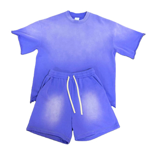 ชุดเซ็ตฤดูร้อนสองชิ้นสำหรับผู้ชายแบบกำหนดเอง พร้อมโลโก้สั่งทำ ระบายอากาศได้ดี ผ้าฟอกกรด ชุดลำลองคอกลม พิมพ์ลาย กางเกงขาสั้น - Product Image 5