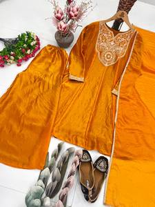 Ensemble Anarkali Salwar Kameez brodé orange pour femmes, tenue traditionnelle indienne avec dupatta, idéal pour les cérémonies de remise de diplômes, Diwali, mariages et fêtes. - Product Image 5